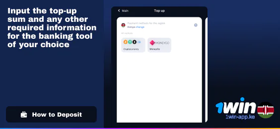 Input the top up sum and any other required information - 1Win Deposit