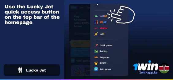 Go to Lucky Jet by clicking the button at the side menu of 1Win Kenya App