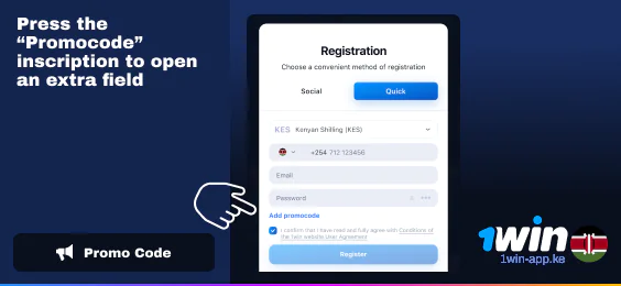 Press the 'Promocode' button - 1Win App Kenya