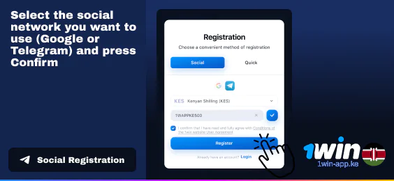 Select the social network to log in - 1Win Registration