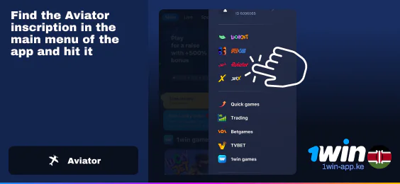 Click 'Aviator' lbutton using 1Win Kenya Main Menu
